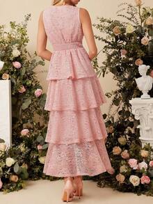 xheEllevyn Vestido de falda larga y elegante para mujer, vestido de diosa con cuello en V y cintura elástica, adecuado para banquetes y fiestas en otoño/invierno, color marrónxhe - Rosa - Ver 2