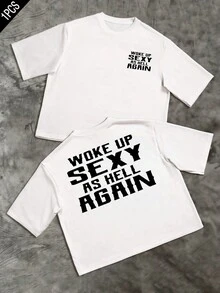 Words Printed On The Front And Back Express Confidence, Energy, And Humor, Reflecting A Positive Attitude To Start The Day With Strength And Determination. With Large Lettering And A Modern Style, This Double-Sided Men's T-Shirt Is Suitable For Casual Everyday Wear And Urban Comfort. - 白色 - 查看 1