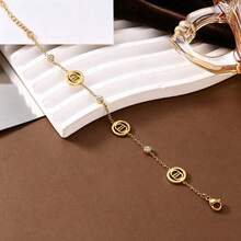 1pc Fashion Women's Elegant Hollow Letter Bracelet, 18K Gold Plated Luxury Stainless Steel Accessory, Suitable For Vacation, Party, Gift - Multicolor - View 5