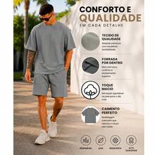 Men's Oversized Textured Casual Basic Plain Premium T-Shirt - 黑色 - 查看 3