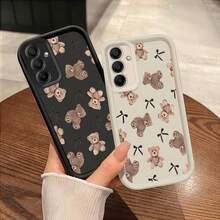 Shockproof Protective Cases With Teddy Bear Print, Black Background, Cute And Cuddly Style, Compatible With IPhone 17/17 Pro/17 Pro Max/17 Air/16/15/14/13/12/11 Pro/11 Plus/11 Pro Max/XR/X/XS/XS Max And Galaxy S21/S22/S23/S24/S25/S26, Ideal For Gifts And Everyday Use. - 黑色 - 查看 3