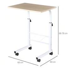 Height-Adjustable Side Table, Mobile Coffee Table On Casters With Brakes, C-Shaped Table Made Of Particleboard And Steel, Multi-Purpose Use - White - View 3
