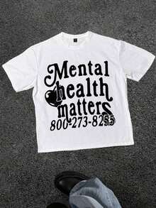 Mental Health Matters Graphic Casual Soft Short Sleeve Pure Cotton 220gsm T - Thirt Y2k Top Summer Tops For Women Going Out Top - White - View 1