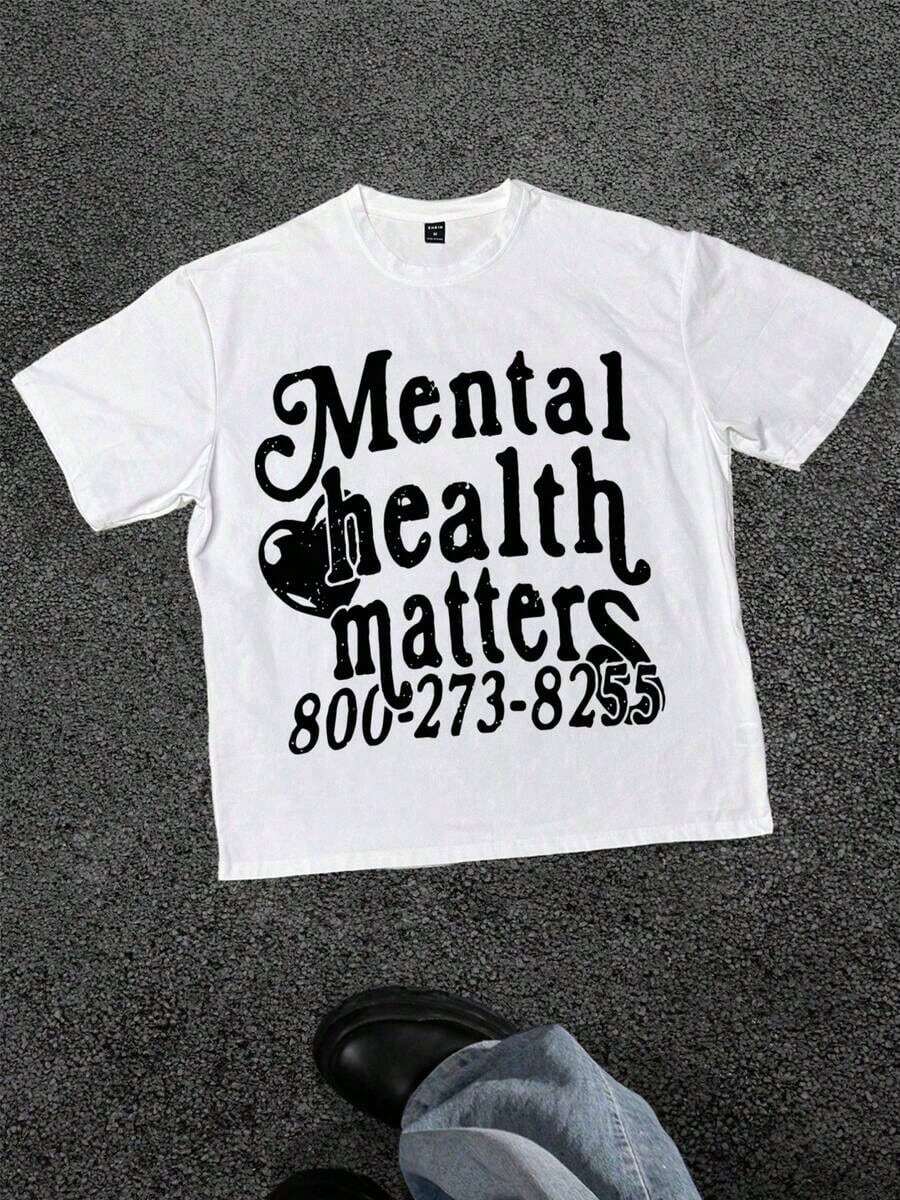 Mental Health Matters Graphic Casual Soft Short Sleeve Pure Cotton 220gsm T - Thirt Y2k Top Summer Tops For Women Going Out Top - White - View 1