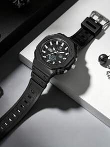 TOMI Personalized TPU Material Minimalist Dual Movement Sports Watch, Dual Display Electronic Watch Suitable For Daily Life & Gifts - Black - View 4