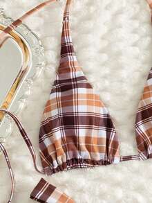 Bộ bikini nữ thời trang gợi cảm họa tiết kẻ caro màu cam nâu cho mùa xuân và mùa hè, phù hợp đi biển, mặc thường ngày thanh lịch khi đi du lịch. Làm từ chất liệu vải co giãn cao thoải mái, phù hợp cho lễ hội âm nhạc, tiệc bãi biển, thể thao lướt sóng, bộ đồ bơi nữ cổ yếm buộc sau lưng hở lưng - Nhiều màu - Xem 6