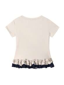 Korean-Style American Summer New Ruffle Hem 2 In 1 Short Sleeve T-Shirt, Top For Women - Navy Blue - View 4