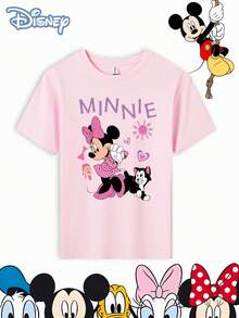 Disney T-Shirt Short Sleeves Made Of 100% Pure Cotton Fabric Cute Minnie Mouse T-Shirt Pink With Minnie And Friends Print And Text For Kids Disney Channel Themed Outfit Perfect For Playdates And Casual WearGifts Suitable For Girls - Pink - View 3