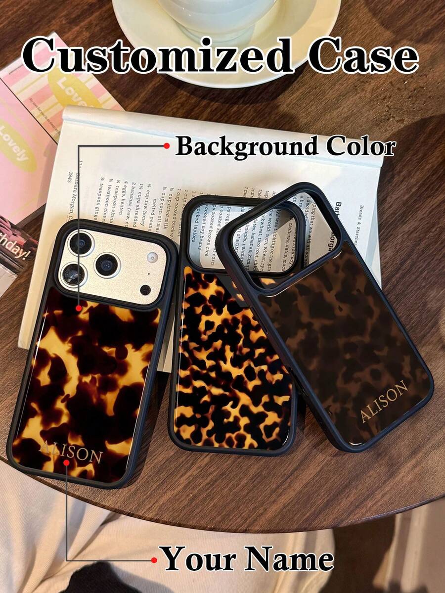 Customized Leopard Print Letter Slogan Phone Case, Full Coverage Hard Shell Protective Cover Suitable For IPhone 11/12/13/14/15/16 17 Pro Max - Multicolor - View 1