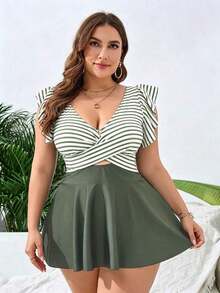 Swim Lushoire Vestido de playa casual con pliegues de unicolor para mujer de talla grande - Multicolor - Ver 3