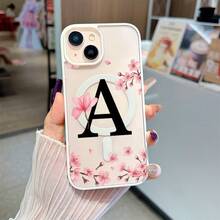 Elegant Protective Case With A Watercolor Cherry Blossom Design, Featuring The Letter A. Magnetic Closure, Natural Feel, Drop-Proof And Scratch-Resistant, Suitable For IPhone 17 Pro Max, 17, 17 Air, 16 Pro, 15 Plus, 11, 12, 13, 14 Max, X/XS, And XS. An Excellent Gift Choice. - 白色 - 查看 2