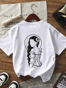 100% Cotton T-Shirt - White Graphic Print For Women, Loose And Comfortable Fit For Everyday Use, Commuting To Work And Holidays. - White - View 3