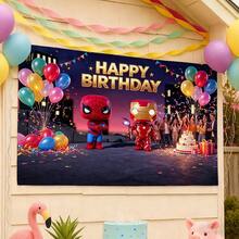 2pcs Marvel Spider-Man Birthday Backdrop Superhero Happy Birthday Party Banner Outdoor Garden Yard Grass Photography Background Wall Hanging Decoration Theme Party Photo Booth Props Studio Backdrop For Fans Celebrations Indoor Room Decor - Nhiều màu - Xem 5