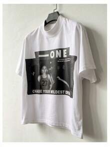 Manfinity Men's Short Sleeve Crew Neck T-Shirt With Slogan And Figure Print, Men's Short Graphic Tees, Men's Short Graphic Tees, Men's Short Graphic Tees, Men's Oversized T-Shirt - 白色 - 查看 1
