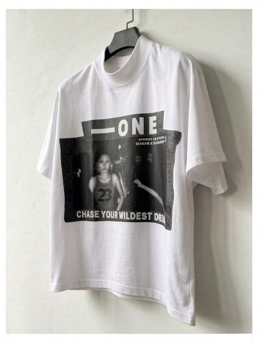 Manfinity Men's Short Sleeve Crew Neck T-Shirt With Slogan And Figure Print, Men's Short Graphic Tees, Men's Short Graphic Tees, Men's Short Graphic Tees, Men's Oversized T-Shirt - 白色 - 查看 1