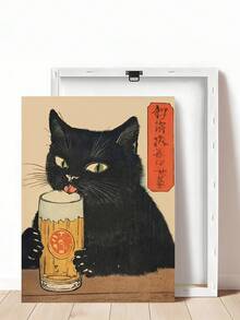 1 Stück schwarze Katze Bier Muster, japanische schwarze Katze Ramen Wandkunst, Oktopus Ramen Muster, Festival Geschenk, geeignet für Schlafzimmer, Wohnzimmer, Küche, Wandkunst, Wanddekoration, Heimdekoration, Raumdekoration, Leinwand Wandkunst, Poster, Wandkunst mit Rahmen, optionaler Rahmen - 1 Stück - Übersicht 13
