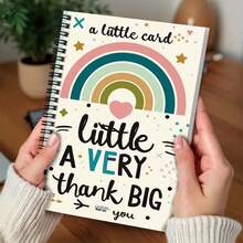A Cute Rainbow Spiral Notebook, Cover Decorated With Adorable Patterns Saying "A Little Card" And "A Very Big Thank You", 100 Pages/50 Sheets, Suitable For Work, Study, Note-Taking, Diary Writing, Daily Planning, Great Gift For Graduation, Birthday - E - View 4