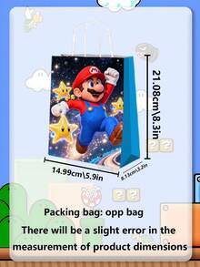 asmodee Bolsa de regalo de papel de Mario, que contiene 12 o 24 piezas (elige una), con patrones de alta definición. Propiedades impermeables y resistentes a desgarros. Cuerda de transporte reforzada. Adecuada para regalos de fiesta, empaque de dulces y diversos escenarios. - Multicolor - Ver 3