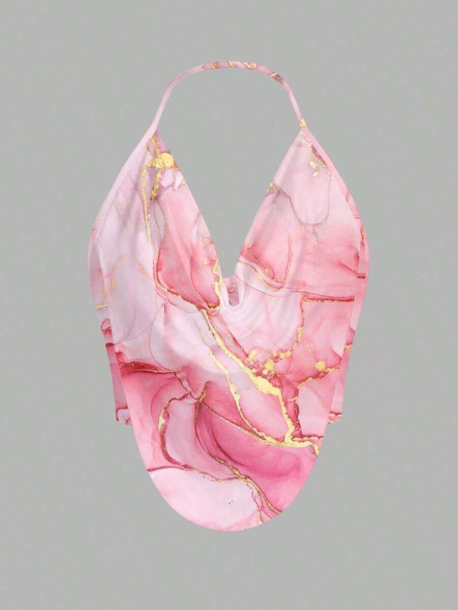 Top Halter de Fiesta Solid Concert con Frente Drapeado y Espalda Descubierta - Rosa 3 - Ver 1
