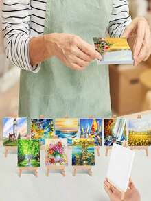 迷你绘画套装,包含调色盘、画笔、画布和画架。适用于油画、丙烯画、水粉画、水彩画等多种颜料。易于上色,不易晕染。可作为圣诞礼物、个人艺术创作、亲子互动、情侣游戏、绘画入门及专业艺术家使用。画架、调色盘和画笔均可重复使用,也适合派对绘画。 - 多色 - 查看 5