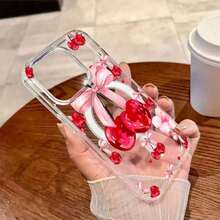 1pc Red Flower & Cherry Magnetic Adsorption Phone Case Suitable For IPhone 17 Pro Max, 16, 15, 14, 13, 12, Fresh Design - Clear - View 4