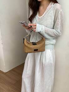 SHIMEINI 1pc New Fashion Straw Dumpling Bag, Versatile Shoulder/Crossbody Bag Suitable For Women, Daily Use, Work Commute, Vacation, Holiday, Party, Shopping, Gift - Black - View 2