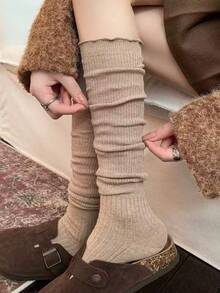 1 Pasang Kaos Kaki Bertumpuk dengan Tepi Bergelombang, Cocok Dipadukan dengan Sepatu Bot, Kaos Kaki Wanita Gaya Musim Semi/Gugur JK, Kaos Kaki Panjang Berenda Putih, Cocok untuk Sepatu Bot Panjang, Kaos Kaki Setinggi Betis - MultiWarna - View 10