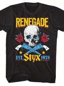 Men's Black American Retro T-Shirt With Rock Print, New Summer Retro Fashion, Urban Clothing For Men And Women - 黑色 - 查看 1