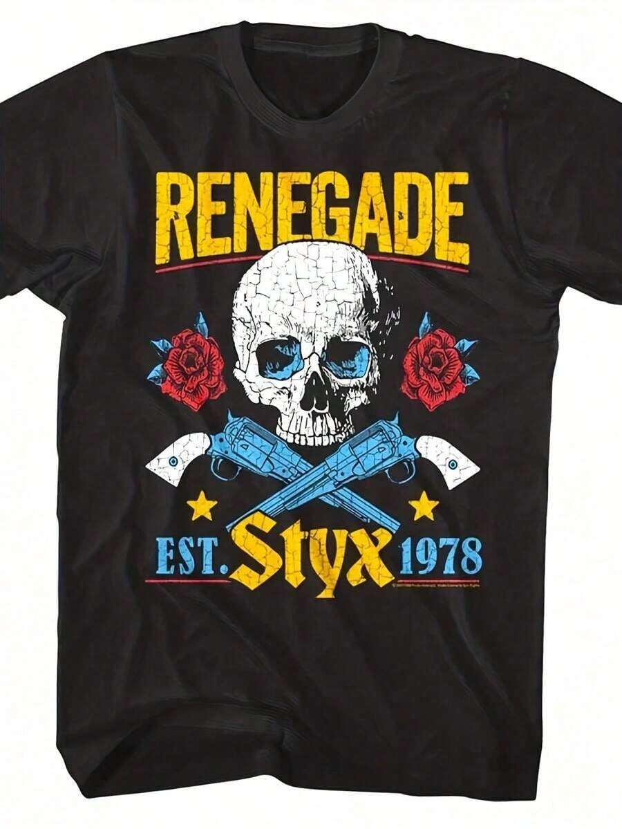 Men's Black American Retro T-Shirt With Rock Print, New Summer Retro Fashion, Urban Clothing For Men And Women - 黑色 - 查看 1