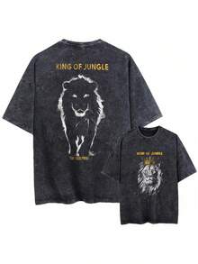 Unique Retro Aesthetic, Soft Feel, Quality Craftsmanship, And Durability. Unisex Black Vintage-Style T-Shirt With A Relaxed Fit, Featuring A Coolmind MAV Lion Print. Exclusive Men's Design, 100% Cotton, Urban Style, Plus Size, Modern And Stylish T-Shirt. DDIM - 黑色 - 查看 1