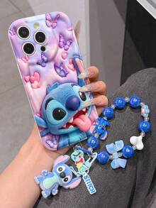 Disney Has Authorized, Phone Case - Chain Set, The Stitch Lilo & Stitch 3D Phone Case Plus A Silicone 3D Stitch Bracelet With Metallic Ring Removable Bracelet, Stitch And Angel Pattern, Compatible With Iphone17/16/15/14/13/12/11/XS/XR/X Plus Pro Max, A Stylish Cartoon Phone Case, The Perfect Gift Choice, Phone Protection, Durable Phone Cover, Great Gift For Friends And Family. - trắng - Xem 2