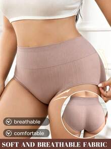 1pc Seamless Plus Size Non-Binding Postpartum High Waist Tummy Control Waist Cincher Butt Lifting Shaping Triangle Panties - Khaki - View 6