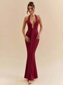 Women Midi Dresses - Bordeaux 2 - View 4