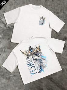 Lion Head With Golden Crown And Blue Jewels Symbolizes Strength, Wisdom, And Inner Leadership With Details That Reflect Power And Elegance. Men's Double-Sided T-Shirt With Modern Print And Comfortable Fit - White - View 8
