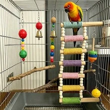 1个木制鸟梯，鹦鹉桥绳梯，鸟类玩具，宠物攀爬梯 - 适用于玄凤鹦鹉、爱情鸟、锥尾鹦鹉、仓鼠、松鼠和其他小型动物 - 查看 8