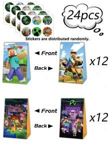 像素游戏主题派对礼品袋 - 4 款设计，灵感源自 Minecraft 的纸质礼品袋，可装糖果、零食和礼物，是电子游戏主题派对、生日派对和各种活动的完美之选。 - 多款 - 查看 13