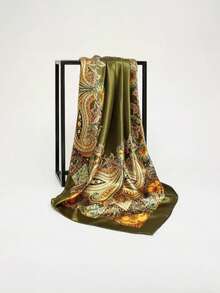 Women's Large Square Satin Scarf 90x90 Elegant Fashion Bandana For Hair And Neck - L5-verde - 查看 9