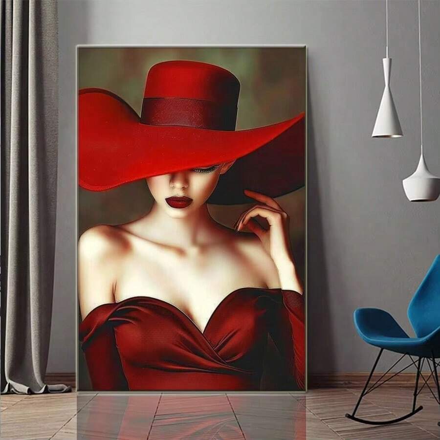 1pc Unframed Exaggerate Maneater Canvas Wall Art Poster, Unframed Vintage Bold Feminine Print - Editorial Pop Poster For Bedroom Decor - No Frame - View 1