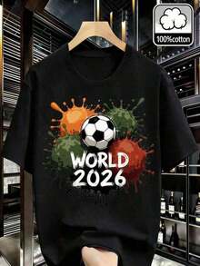 Men's T-Shirts 1 Piece% Unisex Colorful Crew Neck T-Shirt Dynamic Football Design, 2026 World Cup Theme, Comfortable And Breathable, Retro Street Fashion Y2K, Patriotic Commemorative Gift For Men Standard Fit T-Shirt SummerTee - 黑色 - 查看 2