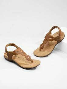 Athlefit Women's Orthopedic Arch Support Sandals - Comfortable Thong T-Strap Orthotic Casual Flat Sandals For Women - 譚 - 查看 6