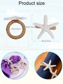 4pcs/Set Starfish Decor Napkin Ring,Ideal For Outdoor, Themed And Holiday Table Decor-Handwoven Linen Napkin Rings With Floral Design - Natural Jute Material For Nautical Theme Table Decor, Perfect For Parties, Weddings, Birthdays - View 5