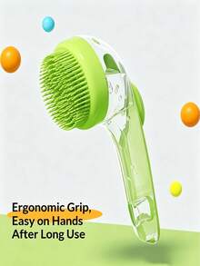 Liquid-Dispensing Pet Bath Brush, One-Touch Foam Silicone Soft Bristle Bathing Comb, Universal For Cats And Dogs, Effortless Scrubbing Cleaning Brush, Curved Ergonomic Non-Slip Handle Handheld Pet Grooming Tool, Home Cleaning Essential - Multicolor - View 9
