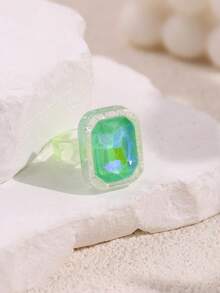Anillo de cristal de resina rectangular iridiscente y colorido, anillo de resina grande y exagerado de color caramelo, joyería de primavera personalizada y de moda, accesorios de estilo del milenio Y2K - Multicolor - Ver 13