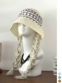 1 pièce Chapeau seau en tricot jacquard pour femmes, chapeau de bassin à large bord respirant et polyvalent pour l'été, chapeau seau à large bord respirant et polyvalent pour la protection solaire au printemps, chapeau seau à large bord respirant et polyvalent pour la protection solaire en été - multicolore - Voir 16