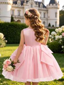 Young Girl Elegant Lady Sweet Cute Embroidered Mesh Sleeveless Party Dress, Suitable For Flower Girl, Birthday Party, Stage Performance And Other Important Occasions, Suitable For Various Festivals, The Dress Is Very Cute And Dazzling When Worn - 粉色 - 查看 6