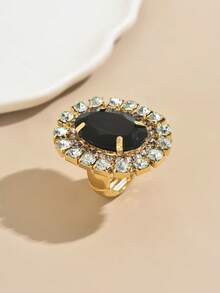1pc Elegant Geometric Oval Crystal Ring For Women - Multicolor - View 7