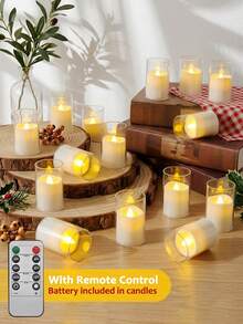 24pcs/Set Flickering LED Flameless Candles With Timer Remote Control, Battery Operated LED Wishing Candles, Suitable For Christmas, Halloween, Valentine's Day, Mother's Day, Dining Table, Wedding, Party, Gift, Holiday - Transparent-warm Light - View 2
