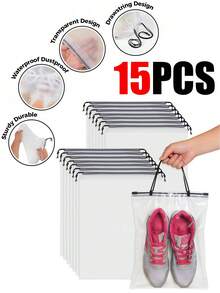 15PCS Transparent Shoe Storage Bags, Drawstring Waterproof Dustproof Organizer Pouches For Travel, Closet, Gym - View 3