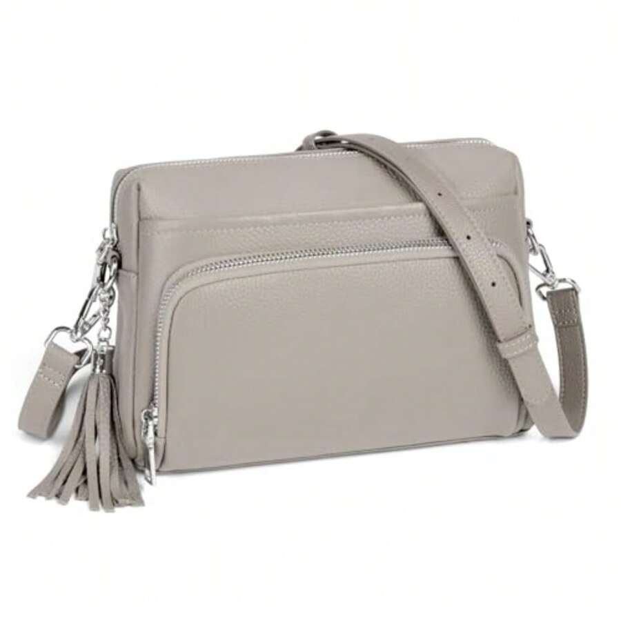 befen Genuine Leather Crossbody Purses for Women Small Crossbody Bags Purse with Built in RFID Blocking Wallet - Gris claro - Ver 1