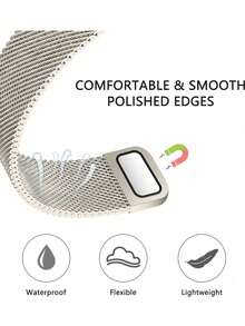 1 Dây đeo kim loại Milanese Loop, tương thích với mặt đồng hồ 38mm, 40mm, 41mm, 42mm, 44mm, 45mm, 46mm, 49mm, unisex, dây đeo lưới thép không gỉ nam châm điều chỉnh được, tương thích với Apple Watch Series Ultra, 10, 9, 8, 7, 6, 5, 4, 3, 2, 1, SE - Màu be - Xem 5